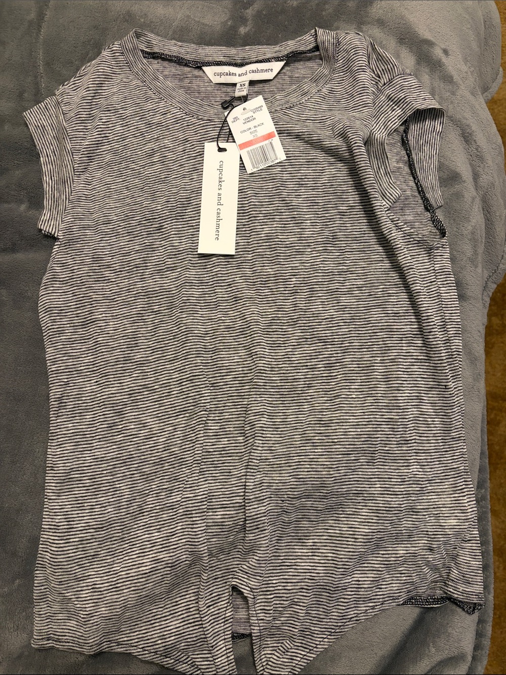 cupcakes & cashmere Gray and White Striped Short Sleeve Tee